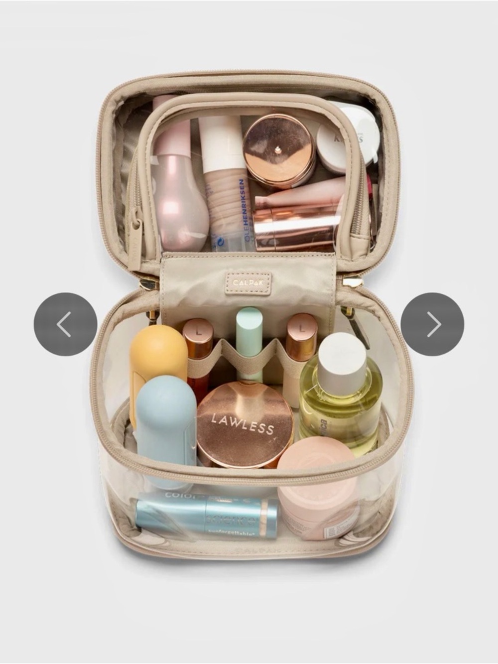 Calpak Clear Beige Top-Handle Cosmetic Case with Gold Hardware - Picture 2 of 9